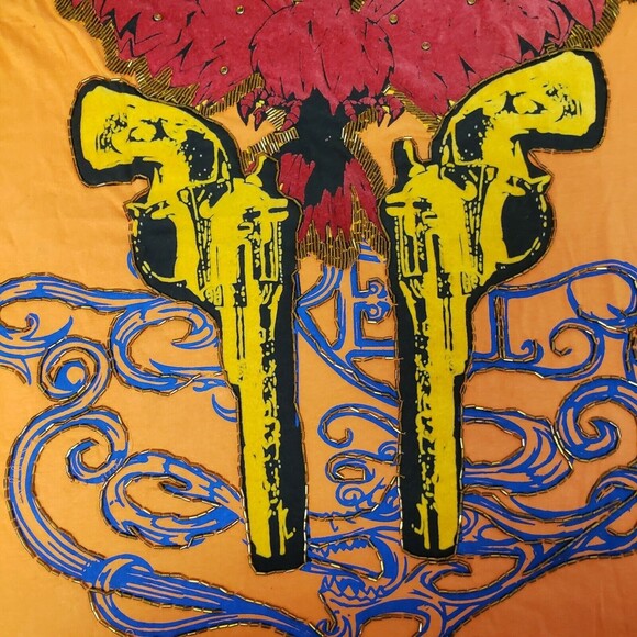 Y2K TOOL JEANS Size 2XL Y2K Orange Embellished Embroidered Beads T-shirt Tee - Picture 8 of 10